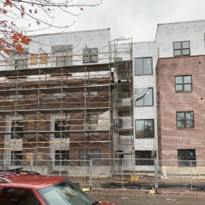 Exterior brick work underway along Selby Avenue.